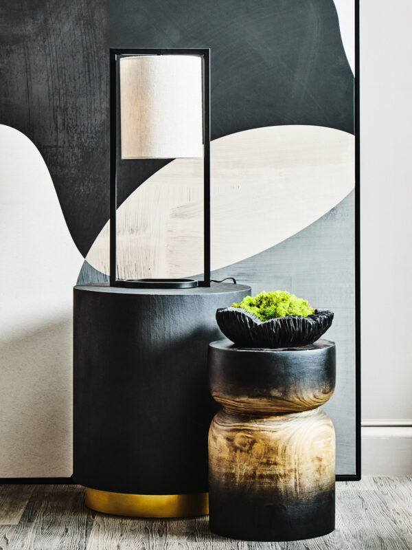Lara Black Metal Table Lamp with Grey Shade