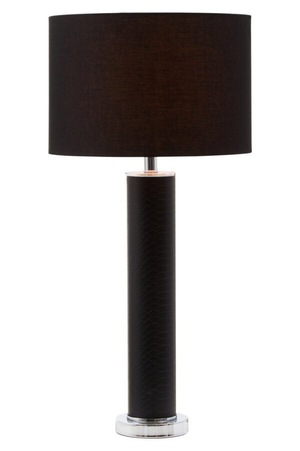 Hanah Black Snake Leather Effect Table Lamp with Chrome Base