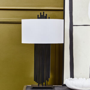 Impero Black Table Lamp with White Linen Shade