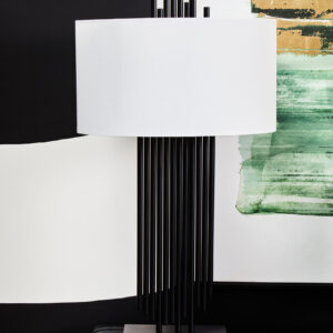 Impero Black Table Lamp with White Linen Shade