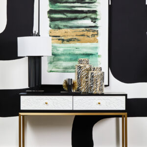 Impero Black Table Lamp with White Linen Shade
