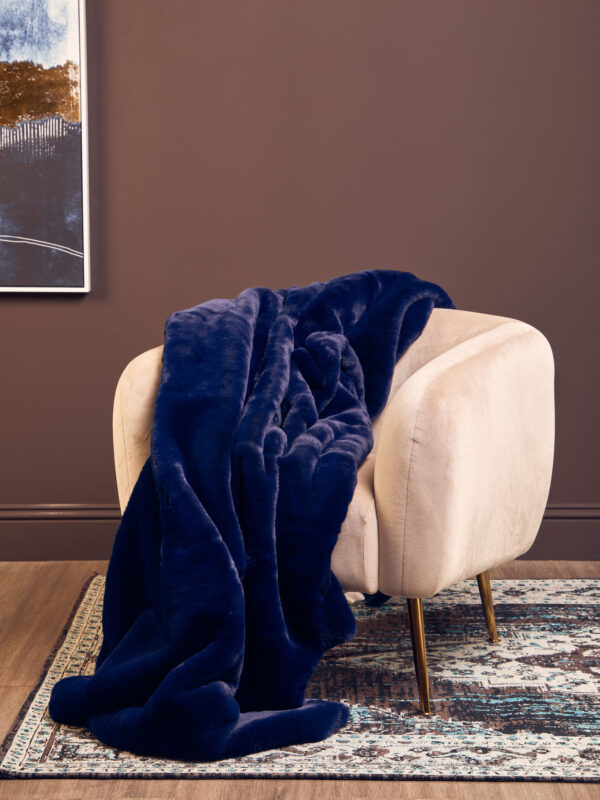Bosie Lamina Navy Blue Faux Fur Throw