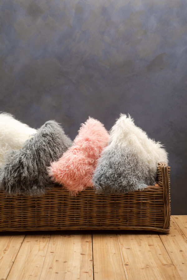 Bosie Real Mongolian Fur White Square Cushion