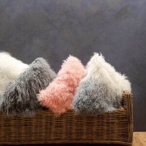 Bosie Real Mongolian Fur Grey Square Cushion