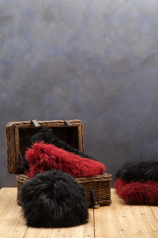 Bosie Real Mongolian Fur Black Rectangular Cushion