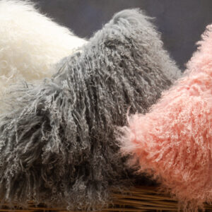 Bosie Real Mongolian Fur Pink Square Cushion