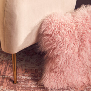 Bosie Real Mongolian Fur Pink Square Cushion