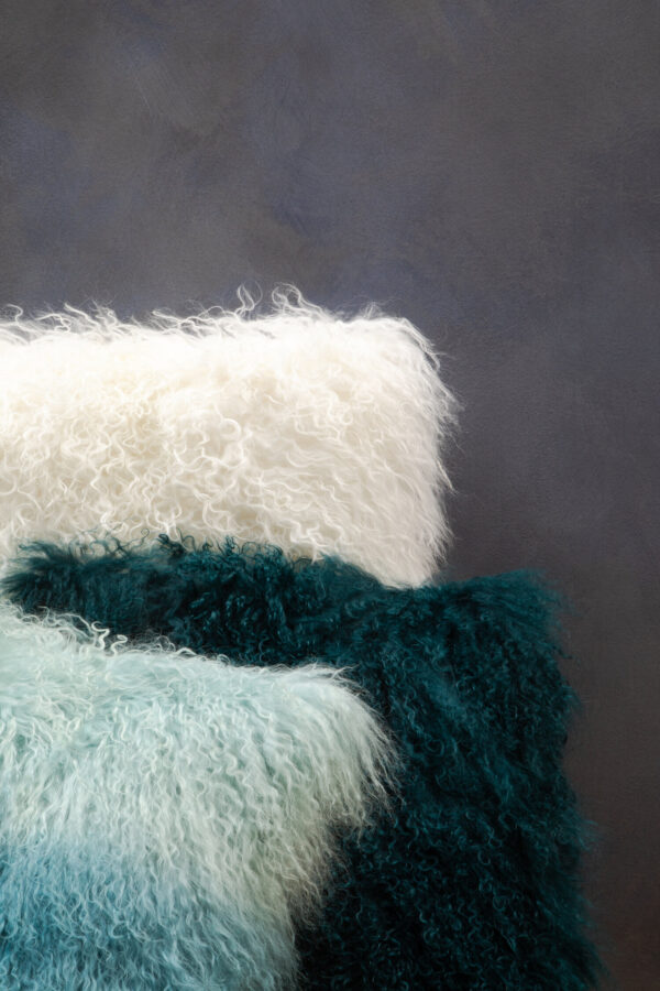 Bosie Real Mongolian Fur Teal Square Cushion