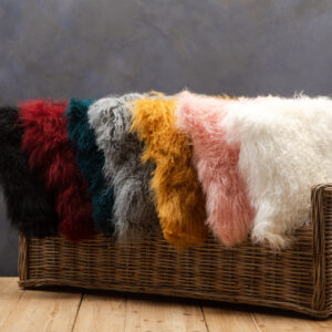Bosie Real Mongolian Fur Ochre Square Cushion