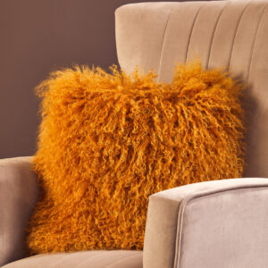 Bosie Real Mongolian Fur Ochre Square Cushion