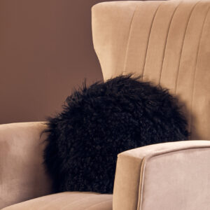 Bosie Real Mongolian Fur Black Round Cushion