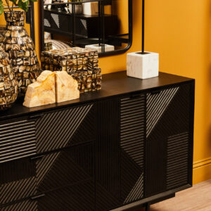 Jakara Black Finish Sideboard with 4 Doors and 3 Drawers
