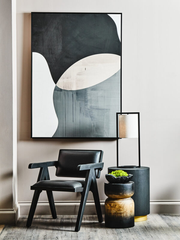 Buffalo Black Leather Chair With Wood Frame