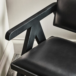 Buffalo Black Leather Chair With Wood Frame