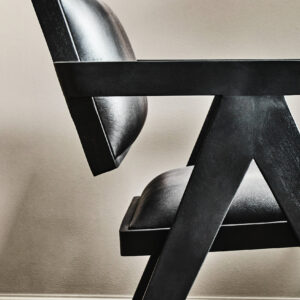 Buffalo Black Leather Chair With Wood Frame