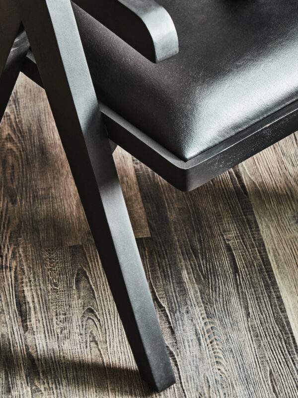 Buffalo Black Leather Chair With Wood Frame