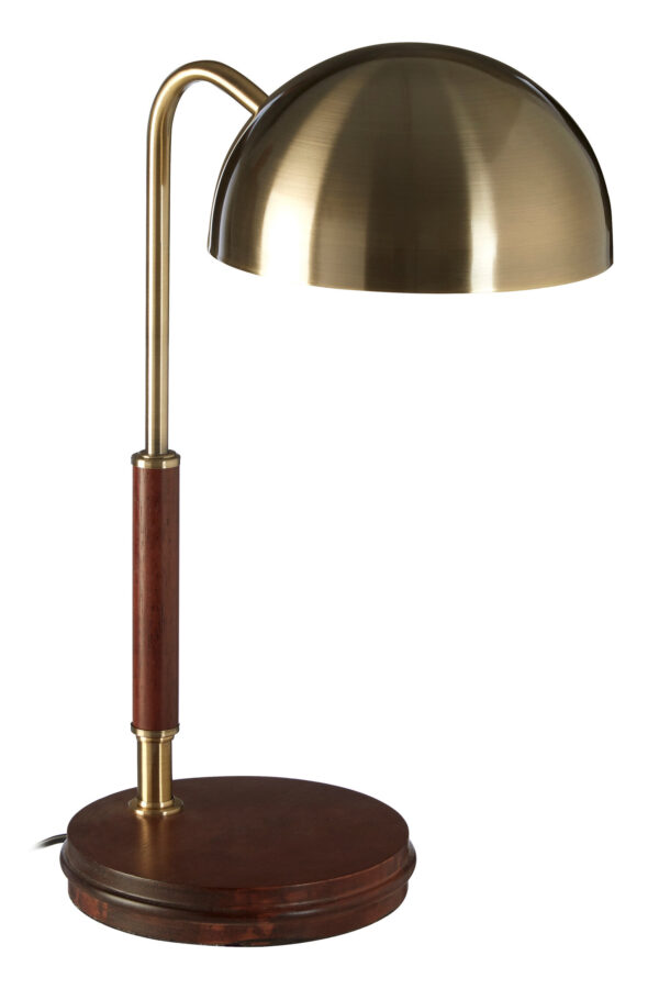 Sydnee Antique Brass Finish Task Lamp with Wood Base