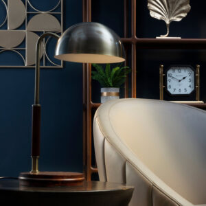 Sydnee Antique Brass Finish Task Lamp with Wood Base
