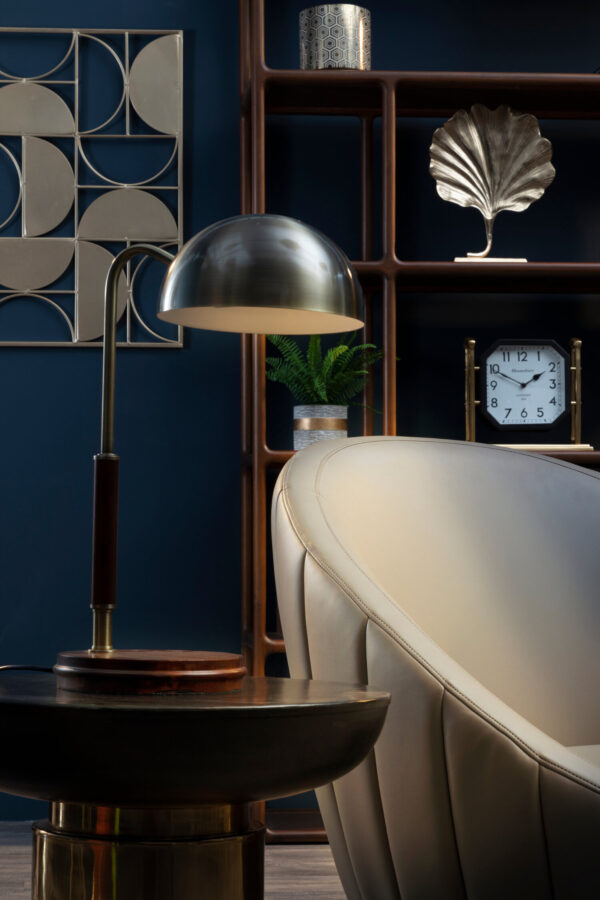 Sydnee Antique Brass Finish Task Lamp with Wood Base