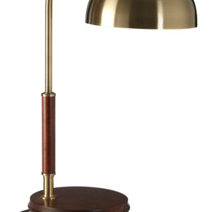 Sydnee Antique Brass Finish Task Lamp with Wood Base