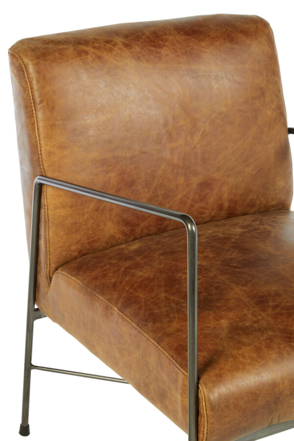 Hoxton Light Brown Genuine Leather and Iron Lounge Chair