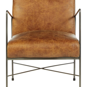 Hoxton Light Brown Genuine Leather and Iron Lounge Chair