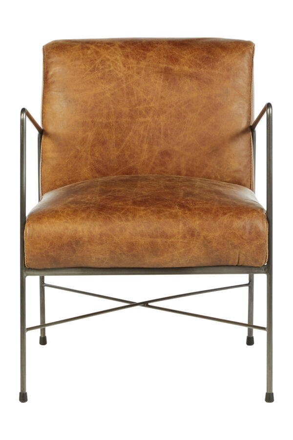 Hoxton Light Brown Genuine Leather and Iron Lounge Chair