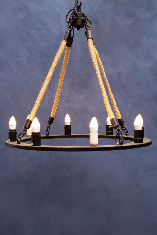 Hampstead 8 Bulb Rope and Metal Hoop Chandelier