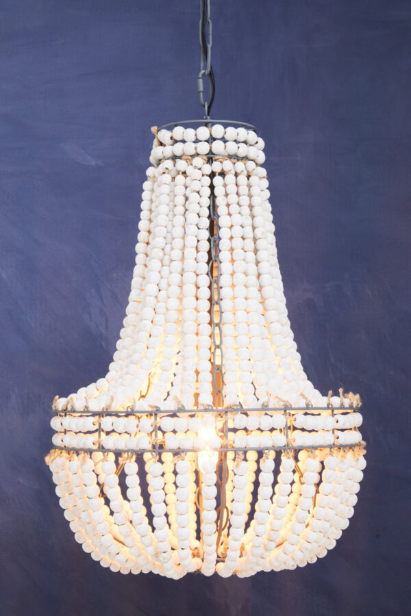 Lapiz Antique White Wooden Beads Chandelier
