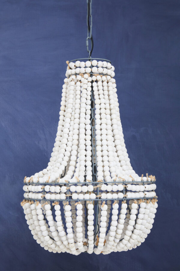 Lapiz Antique White Wooden Beads Chandelier