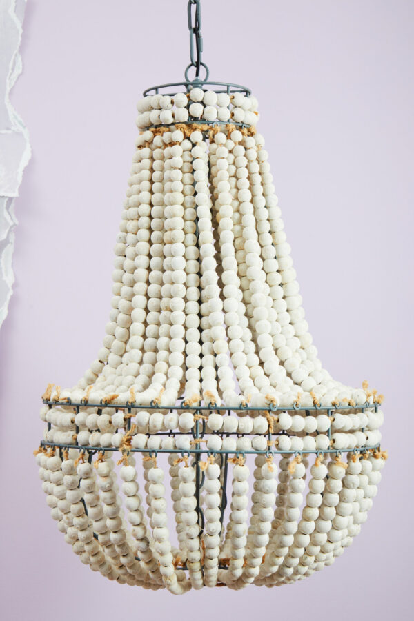 Lapiz Antique White Wooden Beads Chandelier