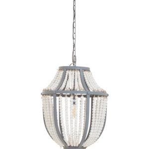 Lapiz Antique White Wooden Beads and Grey Pendant Light