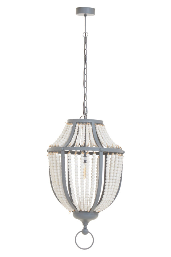 Lapiz Antique White Wooden Beads and Grey Pendant Light