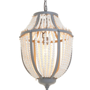 Lapiz Antique White Wooden Beads and Grey Pendant Light