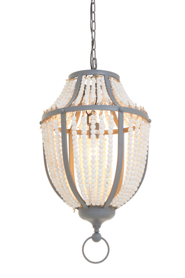 Lapiz Antique White Wooden Beads and Grey Pendant Light