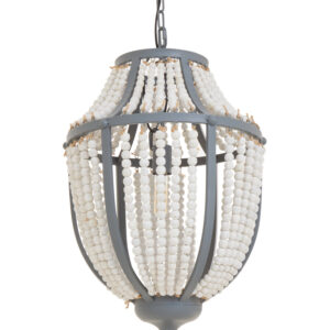 Lapiz Antique White Wooden Beads and Grey Pendant Light