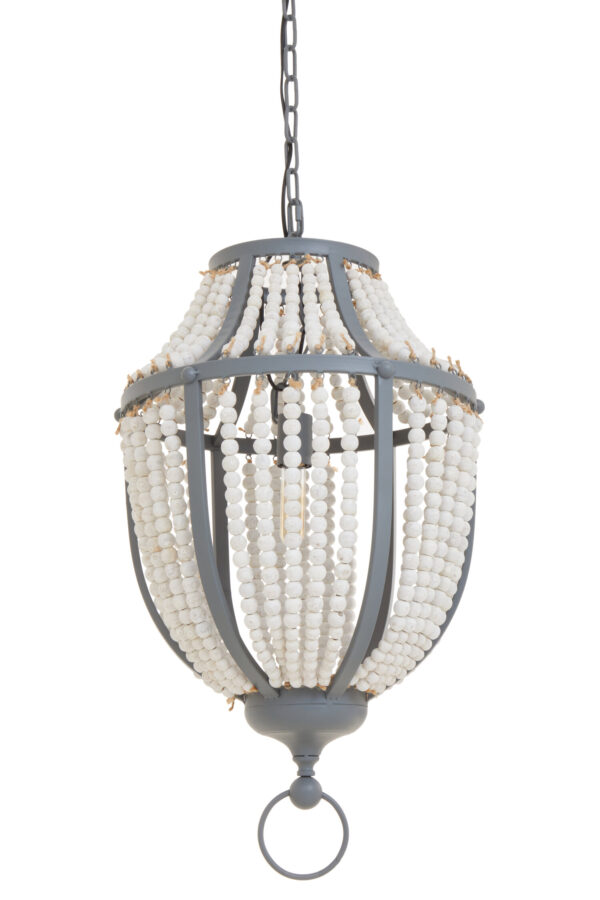 Lapiz Antique White Wooden Beads and Grey Pendant Light