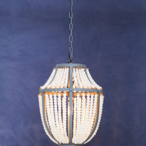 Lapiz Antique White Wooden Beads and Grey Pendant Light
