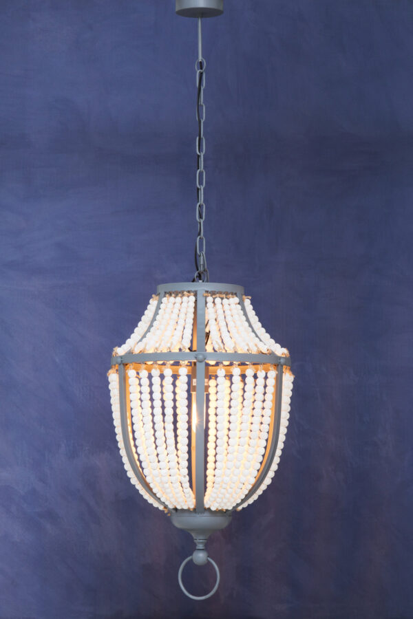 Lapiz Antique White Wooden Beads and Grey Pendant Light