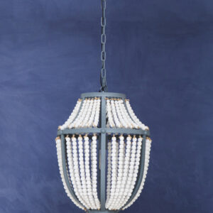 Lapiz Antique White Wooden Beads and Grey Pendant Light