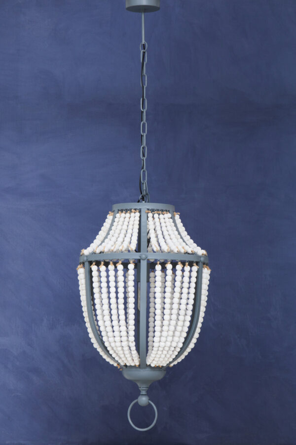 Lapiz Antique White Wooden Beads and Grey Pendant Light