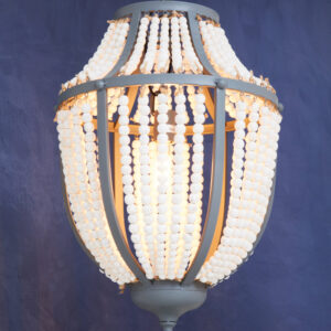 Lapiz Antique White Wooden Beads and Grey Pendant Light
