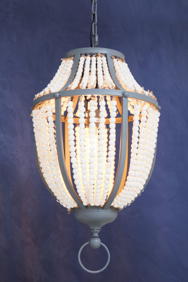 Lapiz Antique White Wooden Beads and Grey Pendant Light