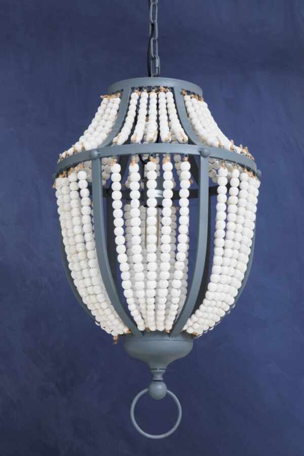 Lapiz Antique White Wooden Beads and Grey Pendant Light