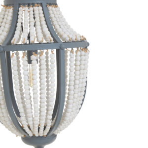 Lapiz Antique White Wooden Beads and Grey Pendant Light