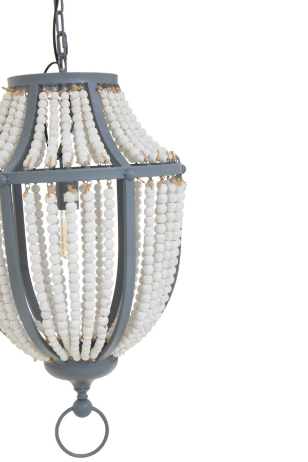 Lapiz Antique White Wooden Beads and Grey Pendant Light