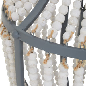 Lapiz Antique White Wooden Beads and Grey Pendant Light