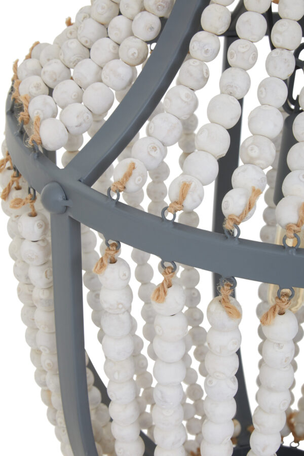 Lapiz Antique White Wooden Beads and Grey Pendant Light