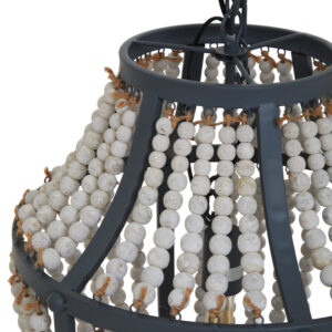 Lapiz Antique White Wooden Beads and Grey Pendant Light