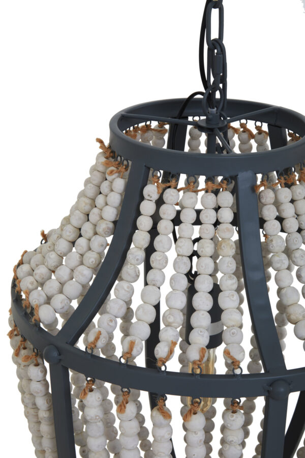 Lapiz Antique White Wooden Beads and Grey Pendant Light
